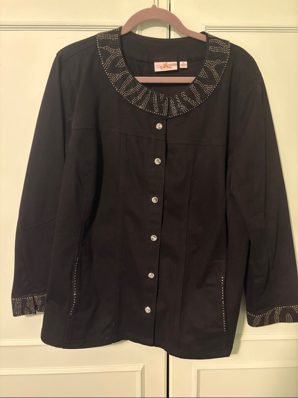 Quacker Factory Black Jacket with Studded Collar and Cuffs